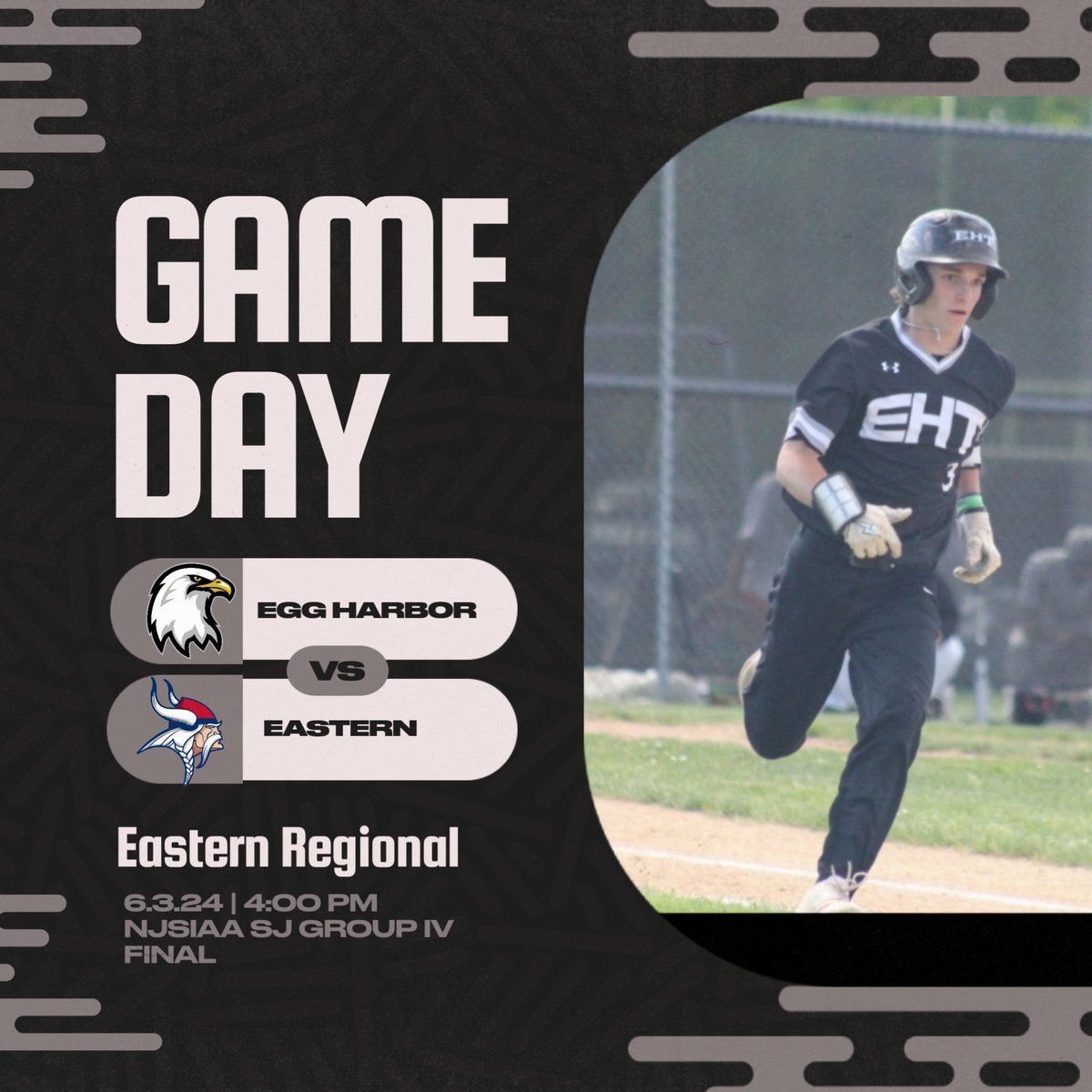 EHT Baseball 🦅 (@ehthsbaseball) on Twitter photo 🦅⚾️Game Day🦅⚾️
NJSIAA SJ GROUP IV FINAL
🆚️ EASTERN
📍EASTERN REGIONAL 
🕰 4:00 PM
#ehtbaseball #SEE #team40 🦅⚾️Game Day🦅⚾️
NJSIAA SJ GROUP IV FINAL
🆚️ EASTERN
📍EASTERN REGIONAL 
🕰 4:00 PM
#ehtbaseball #SEE #team40