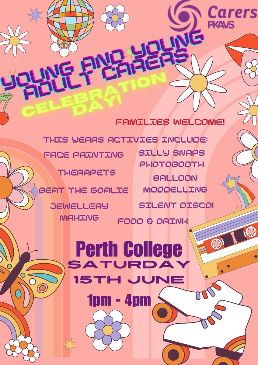PKAVSyoungcarers (@pkyoungcarers) on Twitter photo We will be hosting our Young Carer and Young Adult Carer Celebration Day on Saturday 15th June at Perth College from 1pm-4pm!🥳
To register your place - email ycadmin@pkavs.org.uk😃 We will be hosting our Young Carer and Young Adult Carer Celebration Day on Saturday 15th June at Perth College from 1pm-4pm!🥳
To register your place - email ycadmin@pkavs.org.uk😃
