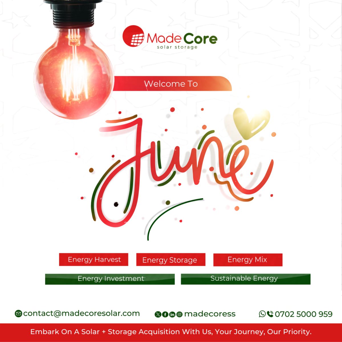 MADECORESS's tweet photo. #June is an #exceptional month at MadeCore Solar Storage! We're exceeding goals, challenging ourselves, and celebrating customer success stories
Our plan:
-To achieve milestones
-To exceed performance expectations
-To overcome obstacles, and demonstrate teamwork

#EnergyAccess https://t.co/jXPGDDiwnq