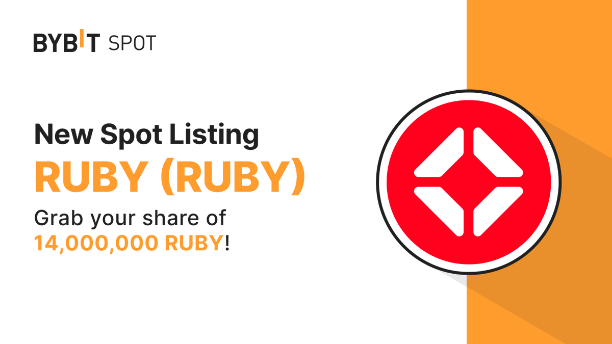 📣 $RUBY is Officially listed on #BybitSpot with <a href="/RubyProtocol/">Ruby Protocol ♦️ $RUBY</a> 

And we have a big bag for you 🫵

😇 Trade $RUBY and Stand a chance to grab a share of the 14,000,000 RUBY prize pool!

👉Join here: tinyurl.com/BybitRuby