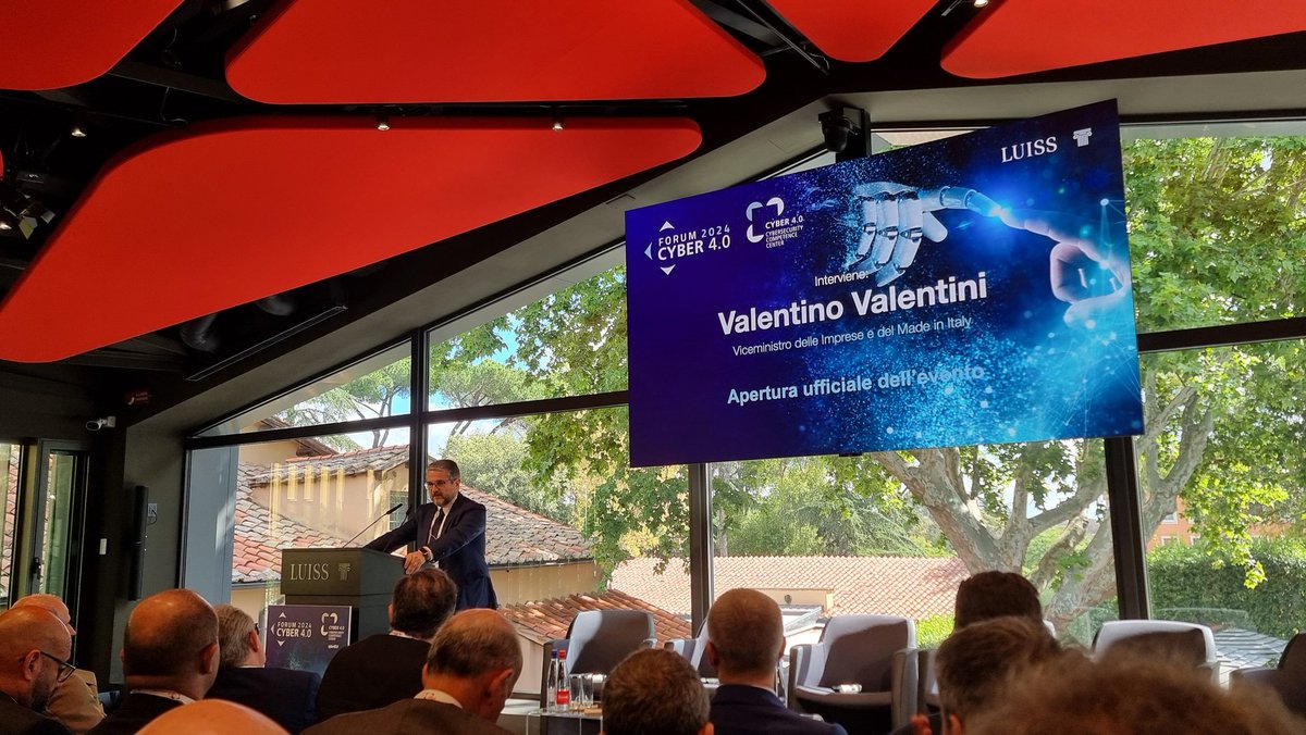 Roberthassan's tweet photo. Il Vice Ministro al @mimit_gov @Vale_Valentini_ ha aperto ufficialmente in @UniLUISS il Forum 2024 del Competence Center Cyber 4.0 con un intervento di elevata competenza e visione strategica sulla sicurezza cibernetica per il Sistema Paese. https://t.co/jS6woNcRfs