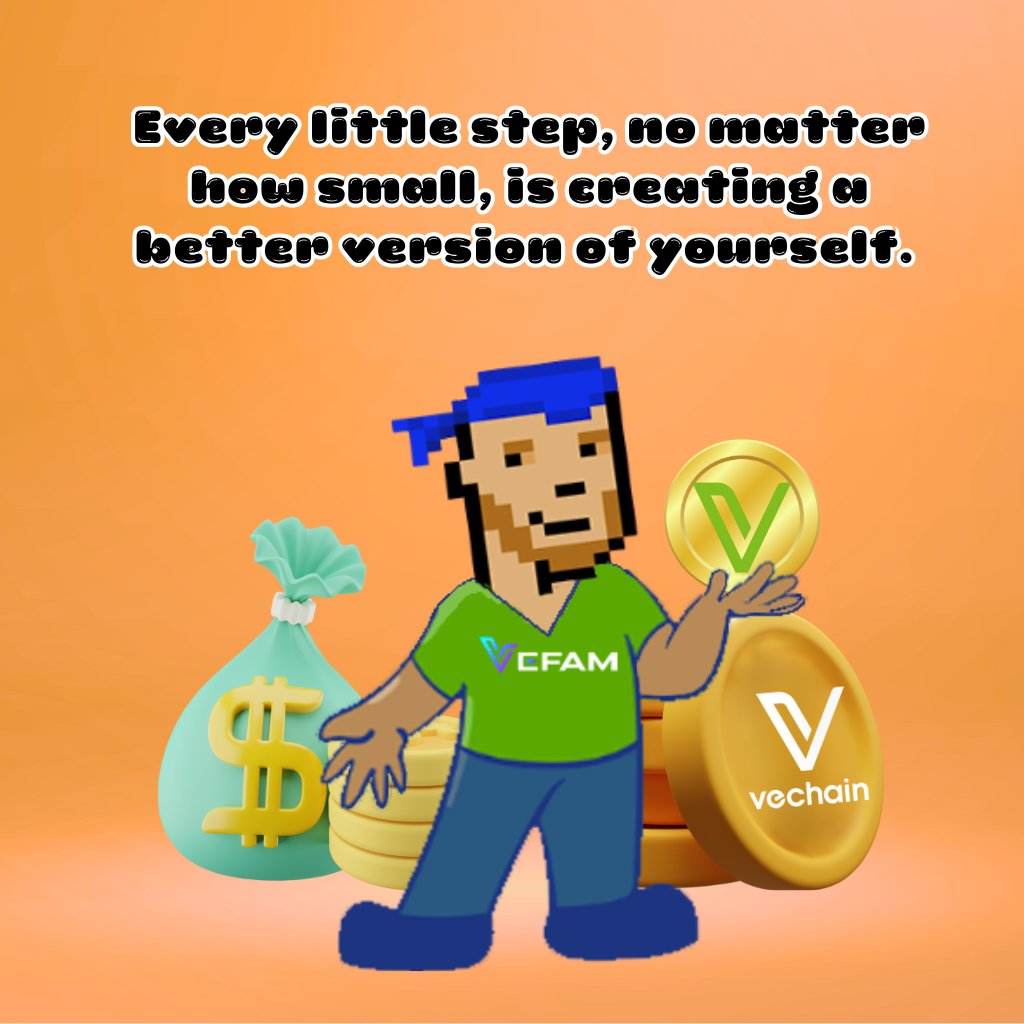 vefamofficial's tweet photo. "Every little step, no matter how small, is creating a better version of yourself."

We hope you cherish the progress #VeChain and #VeFam have made and warmly embrace the journey forward. 🤝

We want you to know that I appreciate each and every one of you.
#VeFam #VPunks #VNFT https://t.co/JStFtxFBP3
