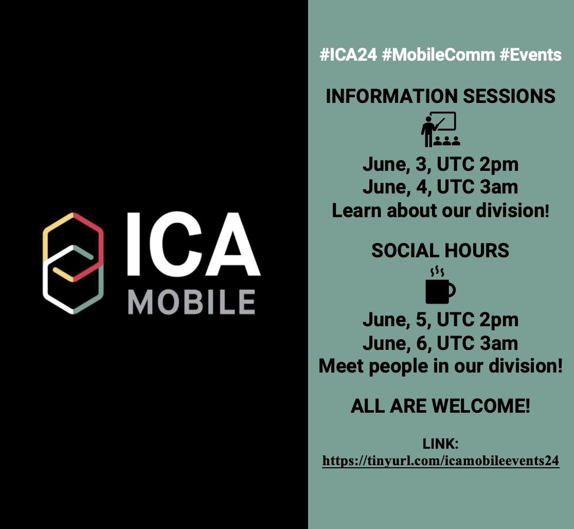 brill_janine's tweet photo. Don't miss the first #MobileComm info session today at UTC 2pm (4pm German time) if you want to learn more about the division and its members. #ICA2024

Here is the link to the online room ⬇️ https://t.co/2qZjwAUGCD https://t.co/aocoCoyOWt