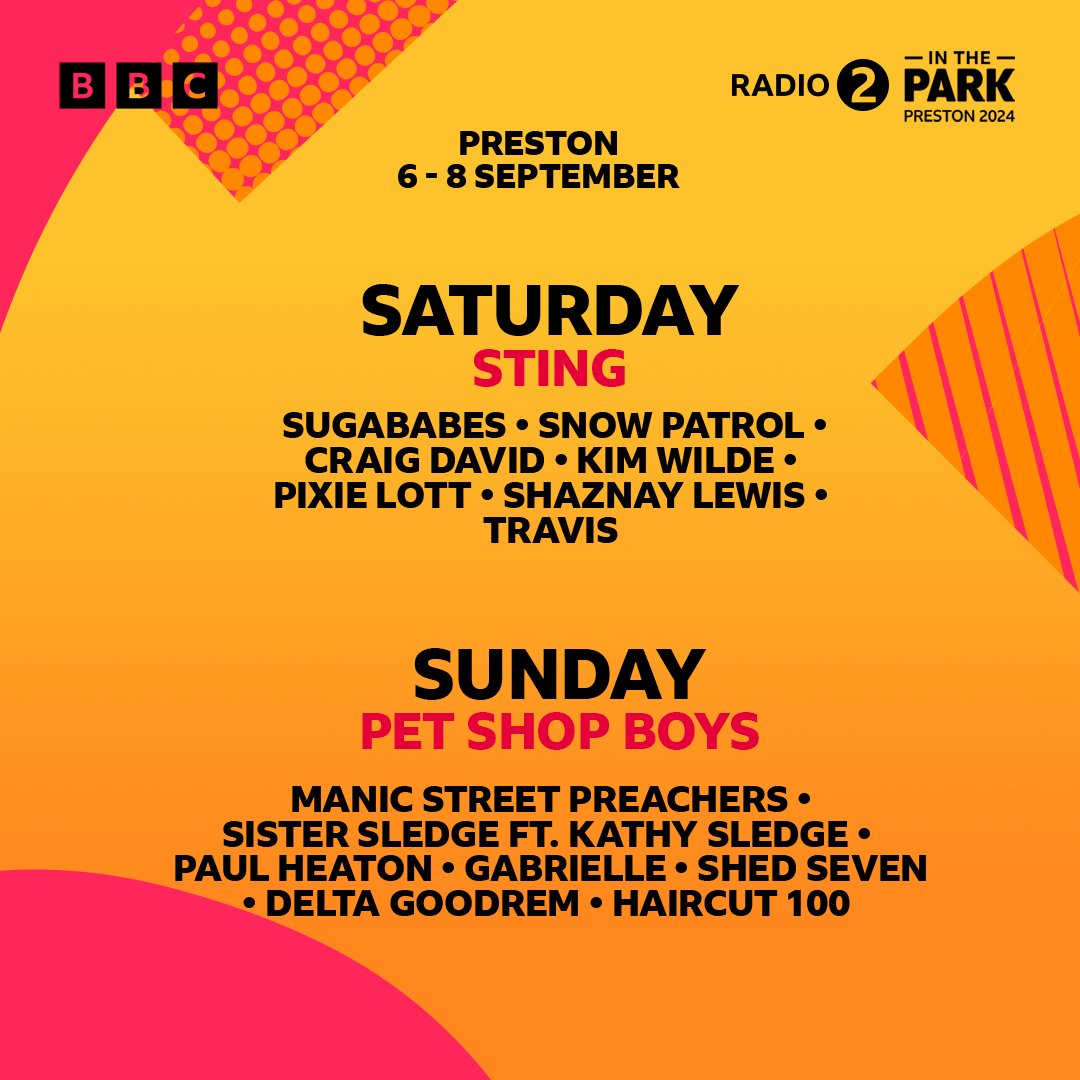 Sting, Pet Shop Boys, Manic Street Preachers, Snow Patrol and more for