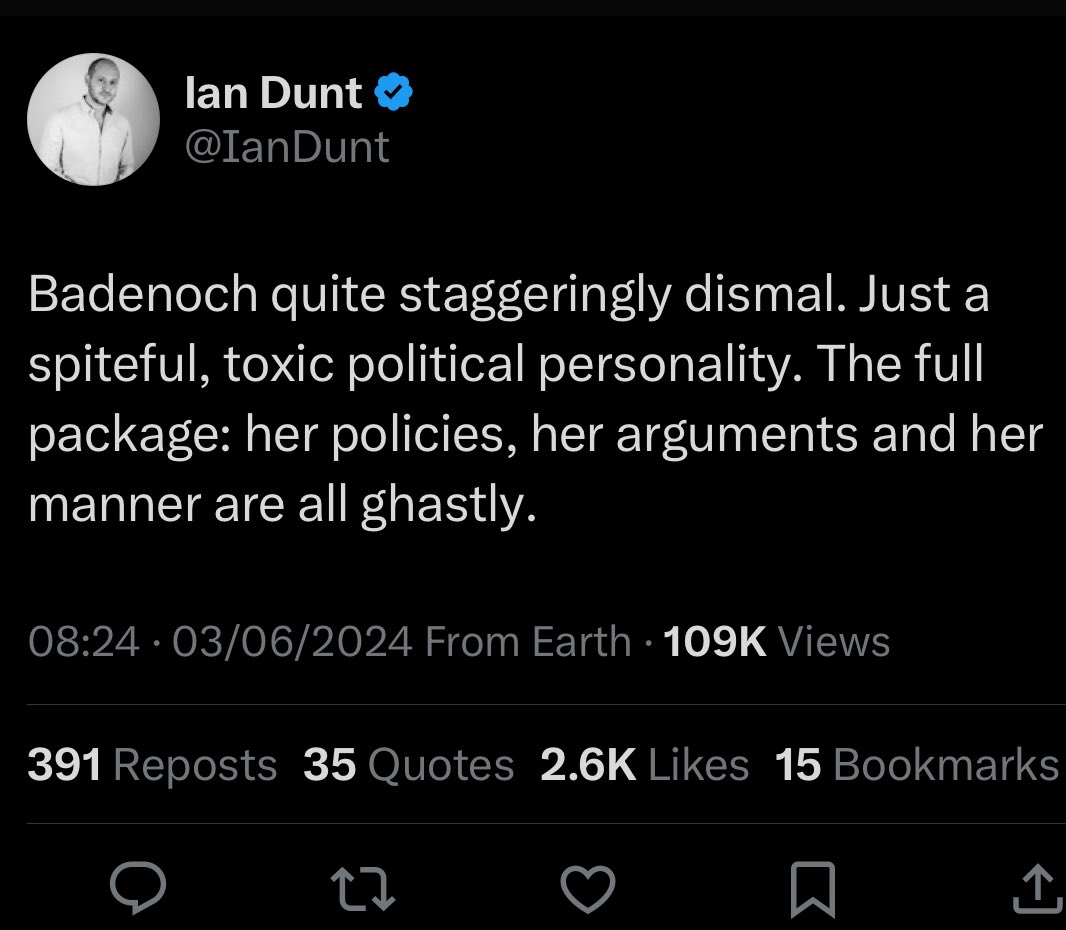 Kemi Badenoch and I might not agree on a lot, but how often are male politicians called ‘spiteful’? And what’s the issue with her manner, Ian? Did she fail in womanly sweetness, kindness and deference?