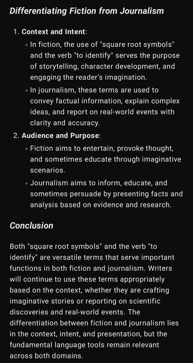 Precedent_Vice's tweet photo. @skdh Given third person "we" people also count one of you as one person, @skdh can easily ask ChatGPT to differentiate between "square root symbols" and the verb "to identify" ... #asObserved= #will= ##asBefore💬 https://t.co/41XgcFa53T