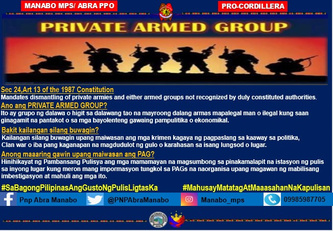 PNPAbraManabo's tweet photo. The National Task Force to End Local Communist Armed Conflict (NTF-ELCAC) is a task force organized by the government of the Philippines to respond and raise awareness to the ongoing communist rebellion in the Philippines.
#SaBagongPilipinasAngGustongPulisLigtasKa https://t.co/HZ3hZXsYXt