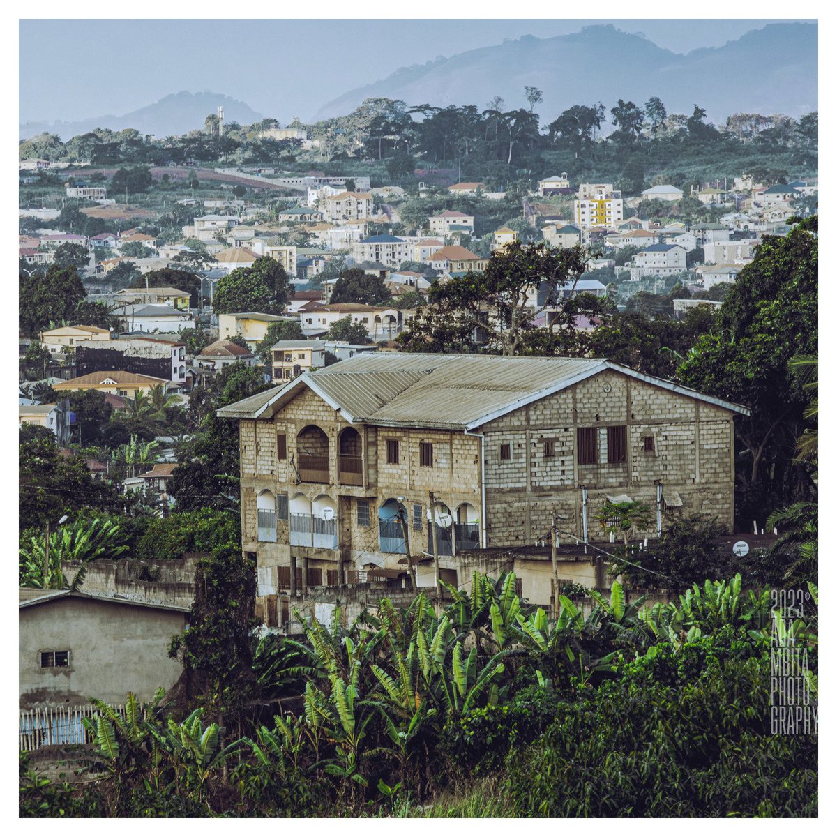 adambita237's tweet photo. Le Vigile de #Ngousso🇨🇲
Perchée sur les hauteurs de Ngousso, cette #maison robuste se tient sans artifice, un tableau authentique d'une #architecture qui brave le temps. Son allure non peinte, grise et solennelle, domine un paysage urbain verdoyant, contrastant avec le tumulte de la #ville en contrebas. Elle incarne l'âme et la simplicité de #Yaoundé, s’élevant fièrement au-dessus du quartier, témoignant de l'histoire et des vies qui se tissent en son sein.
#BaladeAuCameroun