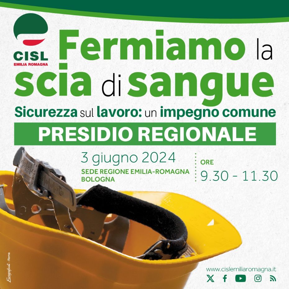 #fermiamolasciadisangue #Bologna #3giugno Presidio Cisl ER davanti alla sede della <a href="/RegioneER/">Regione Emilia-Romagna</a> contro le morti e gli infortuni sul #lavoro