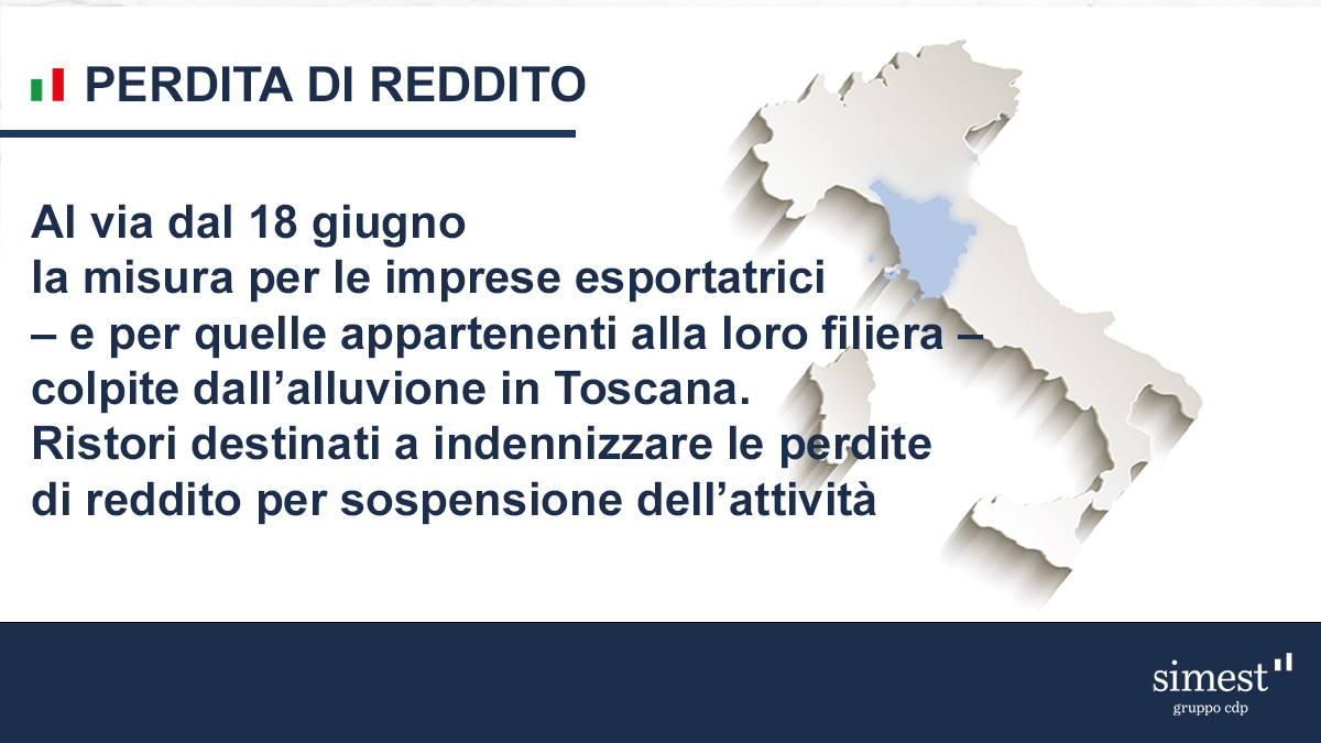 #SIMEST è in prima linea per sostenere le imprese nei momenti di difficoltà. Dal #18giugno sarà disponibile una nuova misura da €300mln per gli indennizzi da perdita di reddito delle imprese colpite dall’#alluvione in #Toscana.
🔴 Per saperne di più 👉 shorturl.at/kr6iL