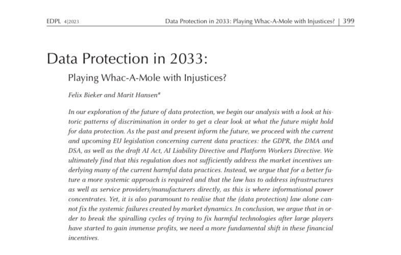 Playing Whac-A-Mole with Injustices?

Marit Hansen and I got to write on the future of #dataprotection. We also look at the many new EU Acts and how they effect change for marginalized people.
Spoiler: it's very limited

Now available open access: edpl.lexxion.eu/article/EDPL/2…
#AIAct