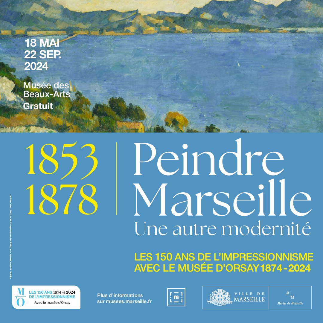À l'occasion des 150 ans de l'impressionnisme, le Musée des Beaux-Arts dévoile le Golfe de Marseille vu de l’Estaque de Cézanne et La Lavandière de Guigou, prêtés par le Musée d'Orsay, dans le cadre de l'exposition "Peindre Marseille". 

📅 Jusqu'au 22 septembre 2024
