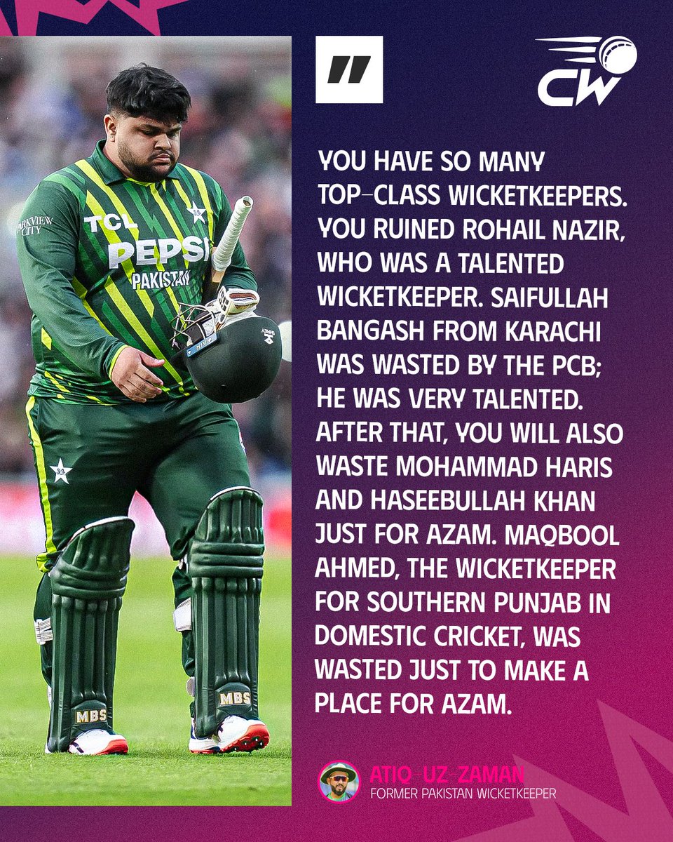Cricwick's tweet photo. 🗣️ "𝐀𝐥𝐥 𝐭𝐡𝐞𝐬𝐞 𝐭𝐡𝐢𝐧𝐠𝐬 𝐰𝐞𝐫𝐞 𝐩𝐥𝐚𝐧𝐧𝐞𝐝 𝐟𝐨𝐫 𝐣𝐮𝐬𝐭 𝐨𝐧𝐞 𝐩𝐞𝐫𝐬𝐨𝐧"

Former 🇵🇰 wicketkeeper Atiq-uz-Zaman criticizes PCB for ruining talented wicketkeepers' careers to make place for Azam Khan 👀 https://t.co/SJV7SS7TdJ