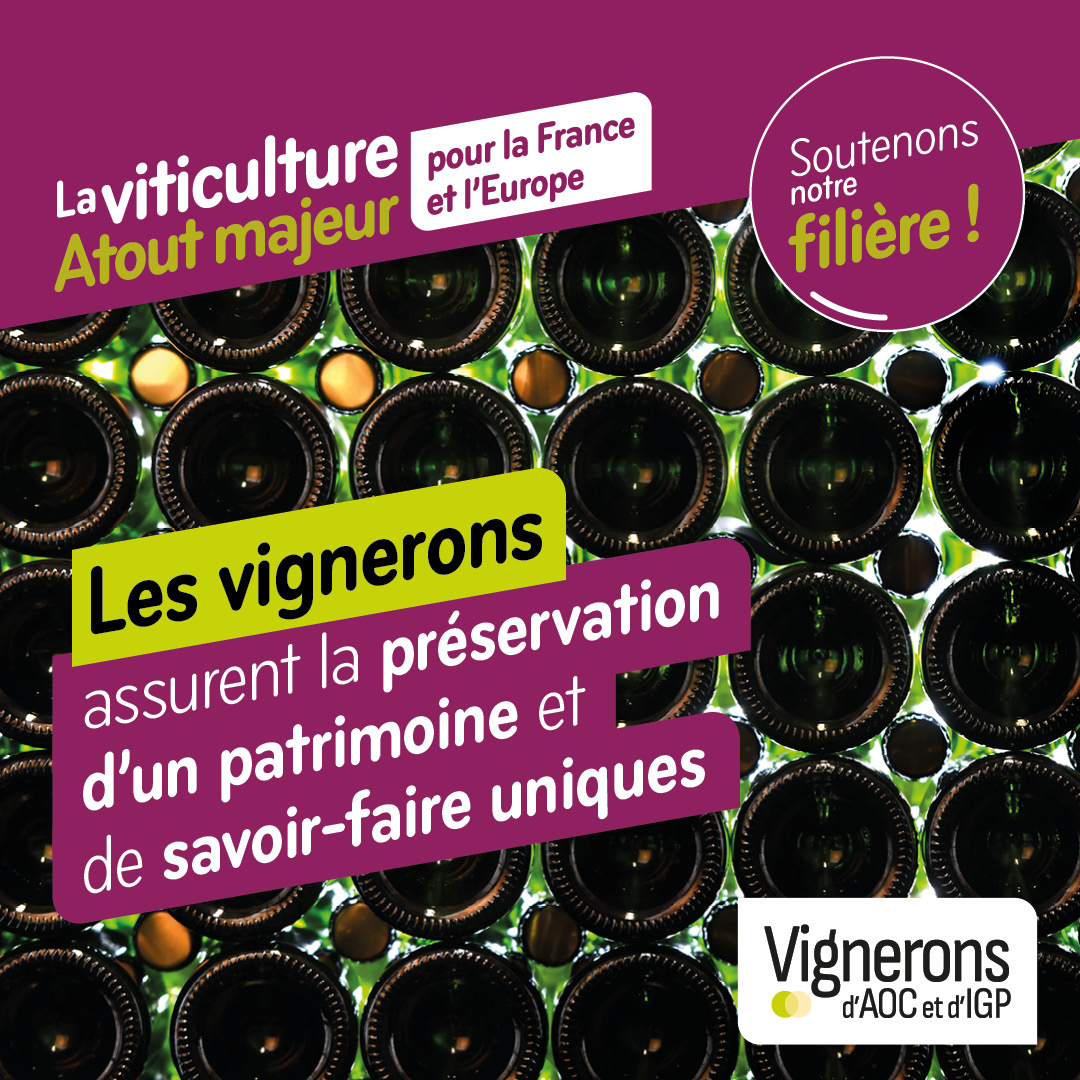 La filière vin joue un rôle considérable dans l’économie, avec un très fort ancrage dans nos territoires. À l'approche des élections, soutenons les vins #AOC et  #IGP. La <a href="/cnaoc/">CNAOC</a> et <a href="/VINIGPofficiel/">VINIGP</a> demandent à tous les candidats un engagement en faveur de notre filière.