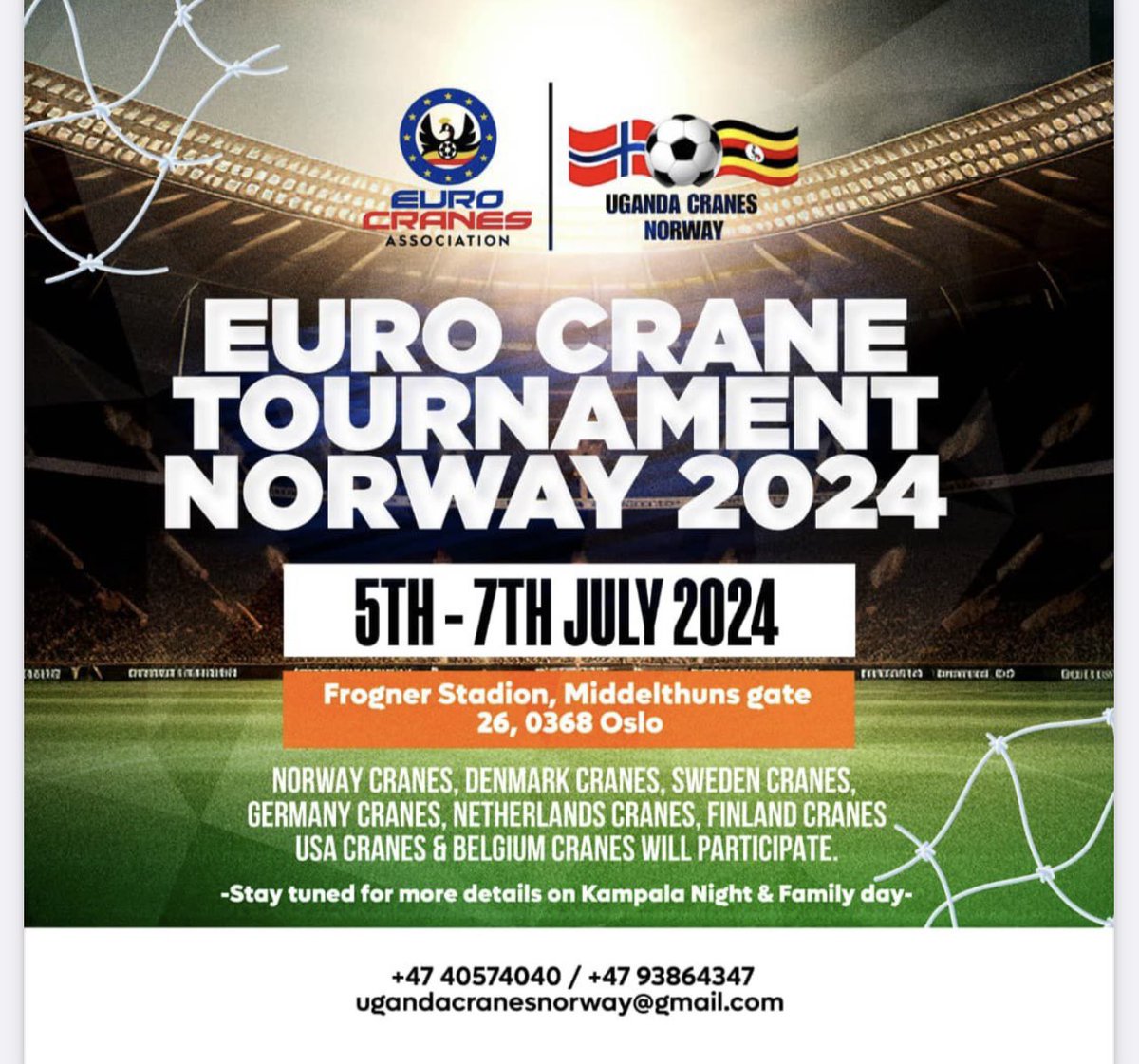 Come join us for Euro Cranes tournament 5th -7th July Oslo, Norway