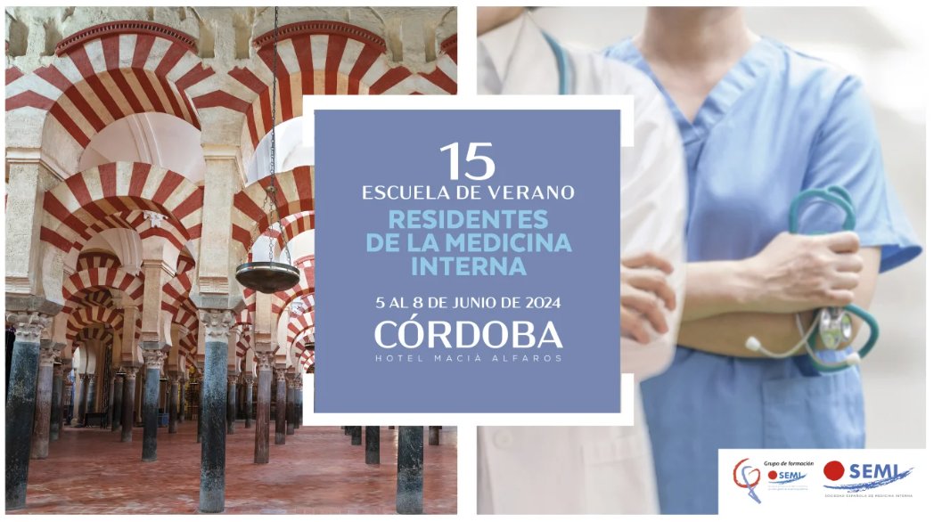 📢 ¡Ya no queda nada! Esta semana arranca en Córdoba la 15º Escuela de Verano de Residentes de Medicina Interna de @Sociedad_SEMI (5-8 de junio) 🏥🩺 ℹ️ Toda la información y programa: escuelaverano-semi.com ℹ️ Programa por días: escuelaverano-semi.com/index.php/prog… @JaviMorenoDiaz