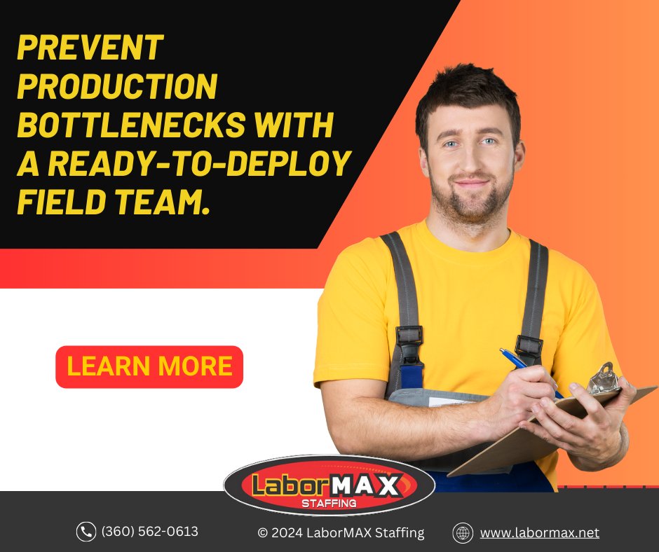 WA_ALabormax's tweet image. Avoid production delays with LaborMax Staffing Agency&apos;s ready-to-deploy field team. Ensure smooth operations and efficiency. 
👷‍♂️💼 Join us now and let&apos;s get to work!
💻 Visit our website at labormax.net
📞 Call us at 888-324-9869
#TeamDeployment #EfficiencyExperts