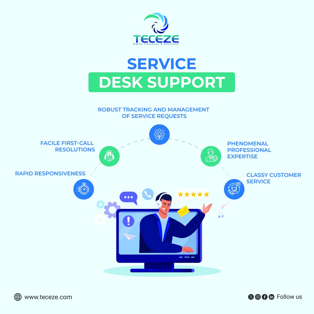 teceze_'s tweet image. Service Desk Support Solutions pave the way for swift service resolutions, as the rapid responsiveness of our highly proficient desk agents signifies enhanced professional expertise.
 
zurl.co/heRl

#teceze #servicedesksupport #responsiveness #expertise #reliability