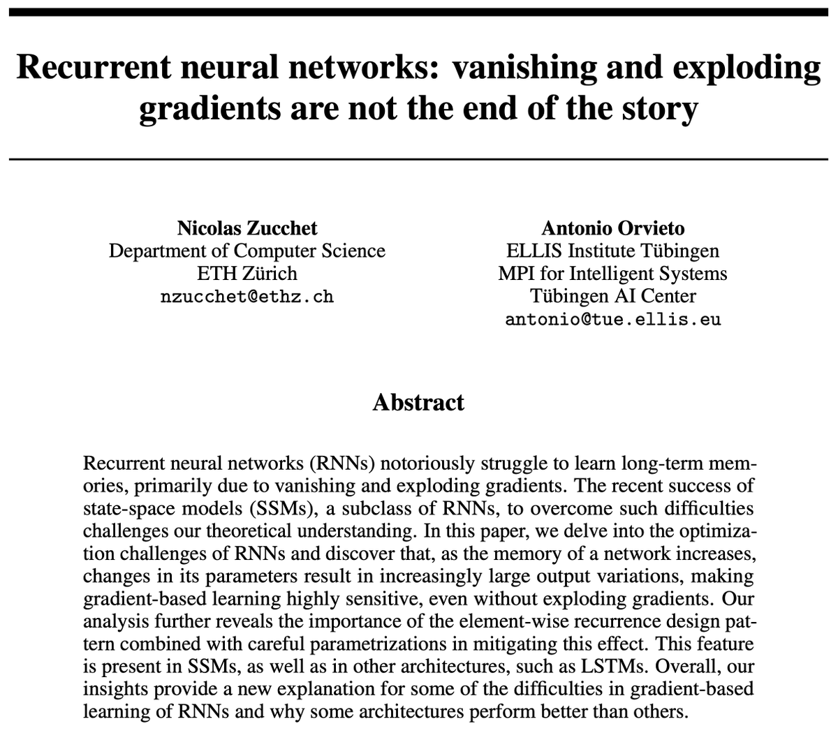 NicolasZucchet's tweet photo. Why do state-space models work so well?

With @orvieto_antonio, we study their learning dynamics and find that diagonal recurrence is key:
1. It helps in better conditioning the loss landscape
2. It facilitates Adam's job by making the Hessian diagonal

📝 https://t.co/7Q7In6WMUU https://t.co/dXz4uVb0uq