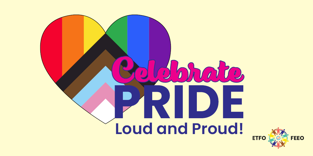 It is #PrideMonth, and we are celebrating loud and proud. With this month of celebration, we have a call to action to honour 2SLGBTQIA+ communities! 
Together, we must strongly denounce anti-2SLGBTQ+ hate and violence. Read our statement etfo.ca/news-publicati…