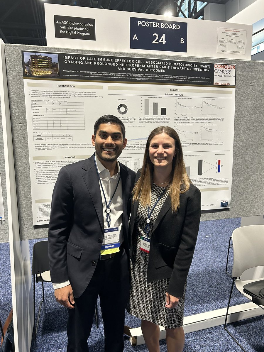 Vivek Patel, MD (@vpatelmd) on Twitter photo Conquer cancer awardee Morgan Zenner @VUMC_Medicine
Multicenter analysis of the impact of late ICAHT after CART for large B cell lymphoma
Not associated with severe infection or survival outcomes. Stop by poster 24 to learn more!
Thanks to Peter Reidell <a href="/UCCancerCenter/">UChicagoCancerCenter</a> Conquer cancer awardee Morgan Zenner @VUMC_Medicine
Multicenter analysis of the impact of late ICAHT after CART for large B cell lymphoma
Not associated with severe infection or survival outcomes. Stop by poster 24 to learn more!
Thanks to Peter Reidell <a href="/UCCancerCenter/">UChicagoCancerCenter</a>