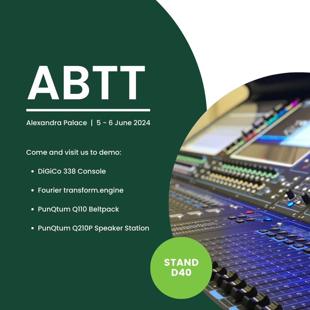 Autograph (@autographlondon) on Twitter photo Are you attending <a href="/theabtt/">The ABTT</a> this year? Swing by Stand D40 and say hello to the team, who've got some <a href="/DiGiCo_official/">DiGiCo Consoles</a>, <a href="/PunQtum/">punQtum</a> and <a href="/fourieraudio/">Fourier Audio</a> kit to demo. Are you attending <a href="/theabtt/">The ABTT</a> this year? Swing by Stand D40 and say hello to the team, who've got some <a href="/DiGiCo_official/">DiGiCo Consoles</a>, <a href="/PunQtum/">punQtum</a> and <a href="/fourieraudio/">Fourier Audio</a> kit to demo.