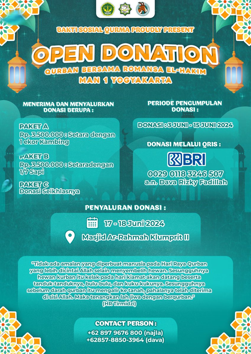romansaelhakim's tweet photo. 𝑨𝒔𝒔𝒂𝒍𝒂𝒎𝒖𝒂𝒍𝒂𝒊𝒌𝒖𝒎 𝒘𝒓 𝒘𝒃

Calling Out All Donation

Halo sobat Romansa!

Untuk mendukung keberlangsungan acara kami, panitia QURMA (Qurban Bersama Romansa El-Hakim) saat ini menerima donasi. https://t.co/UutEkL2AU7