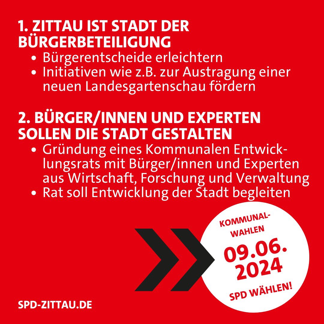 spdzittau's tweet photo. Unser erster Schwerpunkt für die Stadtratswahl in #Zittau: 
„Mehr Demokratie wagen“ 
Zittau steht ein für Bürgerbeteiligung!

#spdindenstadtrat #spd #zurückindiezukunft https://t.co/zKgztXUlS4