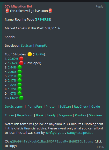 DragonWallets's tweet photo. @roaringpep @CoinMarketCap We called your coin 2-3 minutes before it went live on Raydium. Thank you for the 20x. Join the telegram if you want calls like this https://t.co/fwrTfB6rcD! https://t.co/mzH60KA3eH