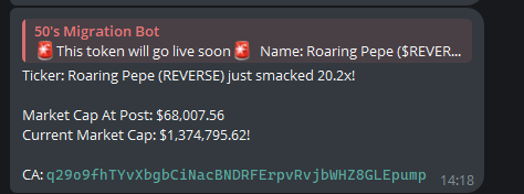DragonWallets's tweet photo. @roaringpep @CoinMarketCap We called your coin 2-3 minutes before it went live on Raydium. Thank you for the 20x. Join the telegram if you want calls like this https://t.co/fwrTfB6rcD! https://t.co/mzH60KA3eH