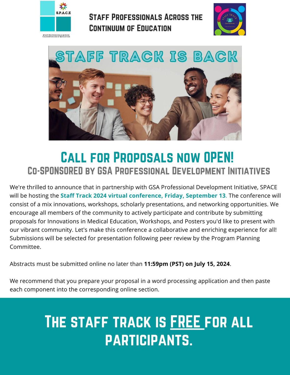 Check out submission guidelines and to submit a proposal here: spaceinmeded.org