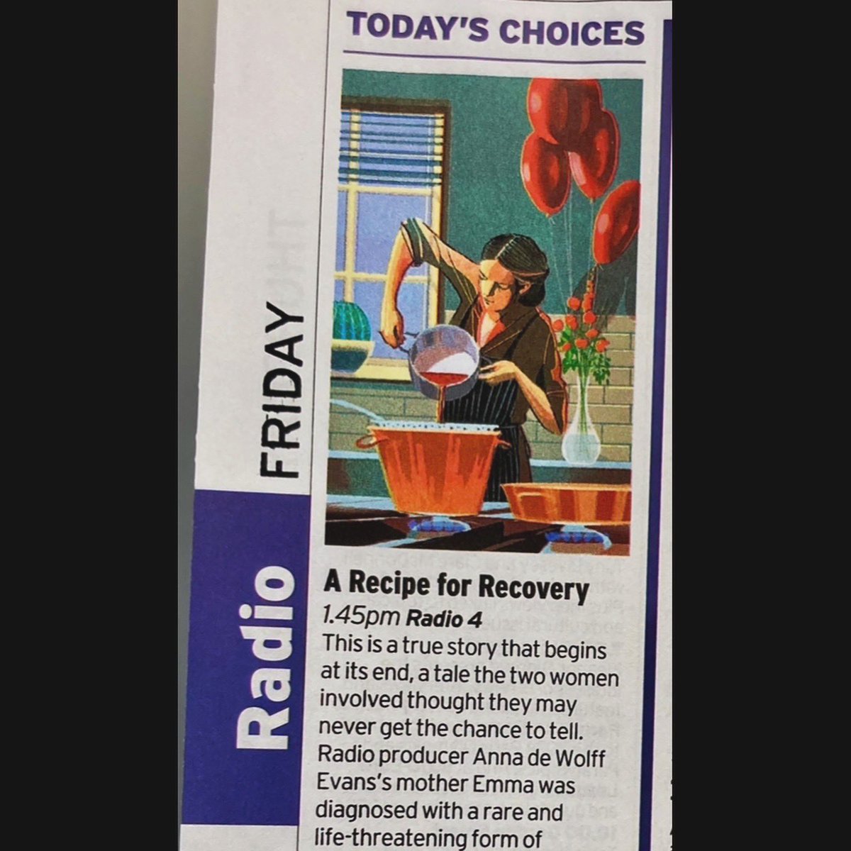 I made a little radio piece about my wonderful mum + her jam making🍓🫐🫙 ‘A Recipe for Recovery’ will be on <a href="/BBCRadio4/">BBC Radio 4</a> this Friday 7th June at 1:45pm. It was mentioned in yesterday’s Sunday Times + is pick of the day in this week’s <a href="/RadioTimes/">Radio Times</a> 🙃