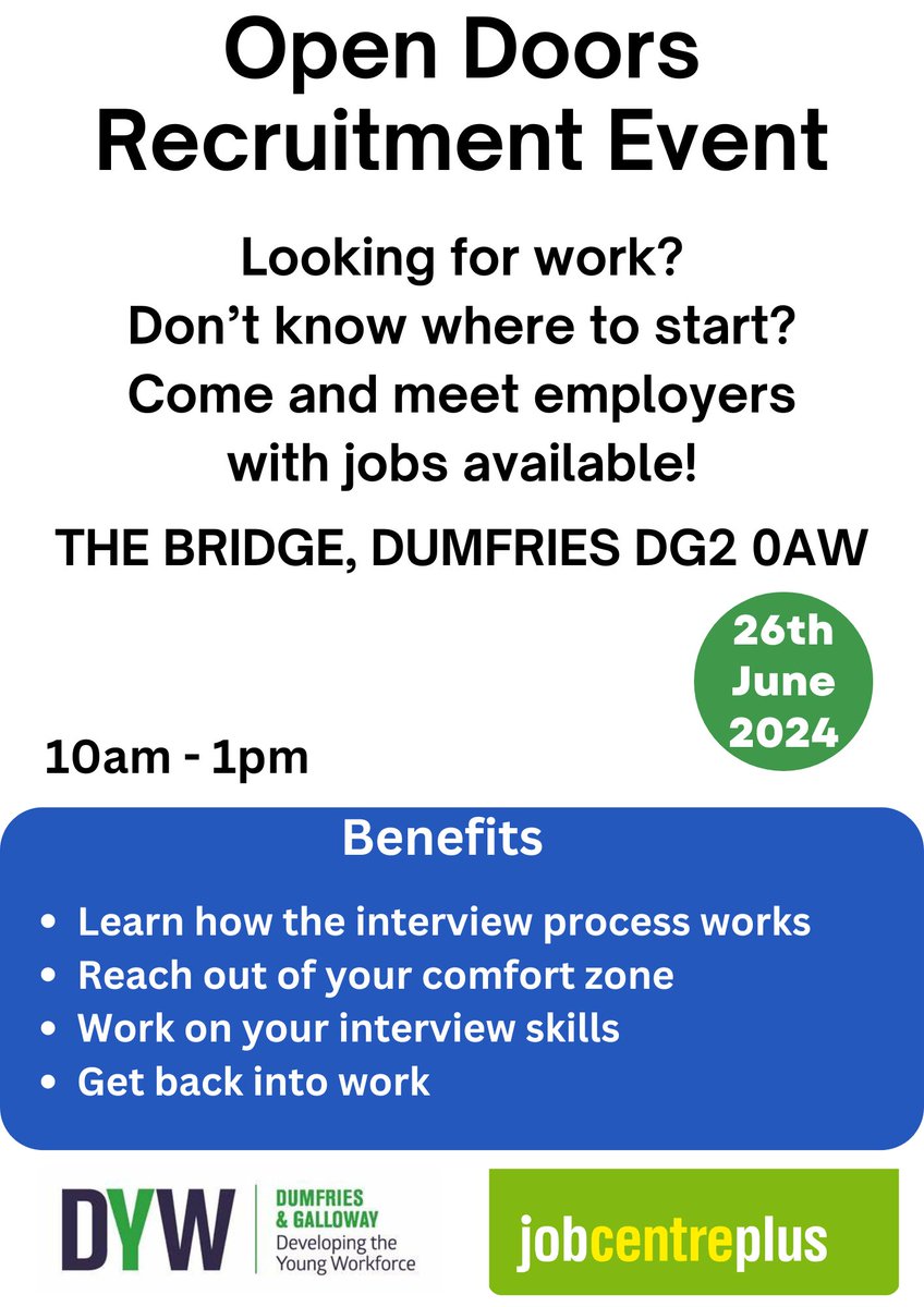 Looking for employment in D&G?
This is the event for you, please see details below...

#employment
#opendoors