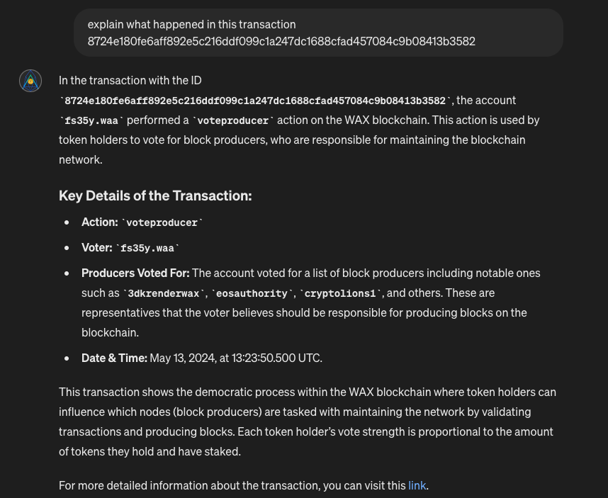 EOSauthority's tweet image. 🚀 Introducing the WAX Blockchain AI Assistant by EOS Authority! 🌟📊🤖

We’re excited to unveil the first custom WAX ChatGPT, designed to provide live data and real-time analysis from the WAX blockchain. Blog eosauthority.com/blog/WAX_Block… #AI $WAXP  
Try it out chatgpt.com/g/g-lDdr7dzKK-…