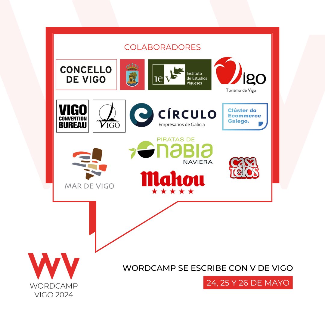 wp_vigo's tweet photo. 🙏🏻En primer lugar, queremos agradecer a todos los colaboradores su apoyo incondicional:

@abelcaballero 
#InstitutodeEstudiosVigueses
@turismodevigo
@VigoCB 
@circulogalicia
#ClusterdoEcommerceGalego 
@piratasdenabia 
@mahou_es 
@pcongresosvigo 
@casadetolos

#WCVigo2024 #WCVigo https://t.co/XzpaIKABbO