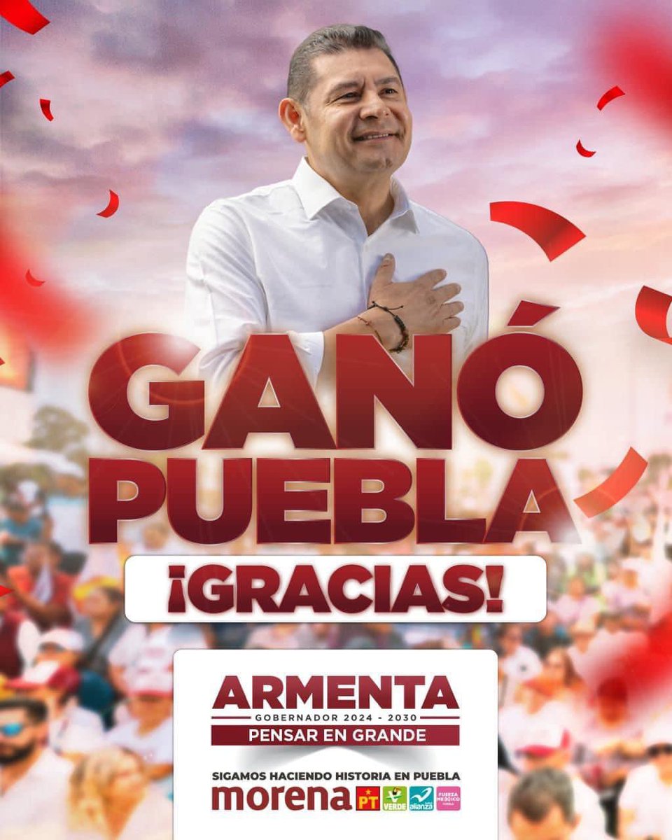 Hoy es un día de gran alegría y esperanza para todos.Felicito a <a href="/armentapuebla_/">Alejandro Armenta</a> por su reciente elección como nuestro nuevo Gobernador. Su victoria es un reflejo del trabajo arduo,estamos seguros de que continuará trabajando para mejorar la calidad de vida de todos los ciudadanos