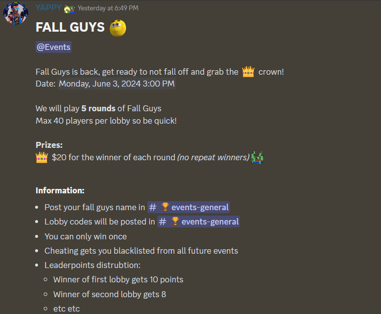 hoidcsgo's tweet image. FALL GUYS event at @rollbitcom !

Don&apos;t miss out on this FIRE event hosted by @YappyRB with a prize pool of $100🤩

Get ready because it starts in around 4 hours!⌛️

discord.gg/rollbots