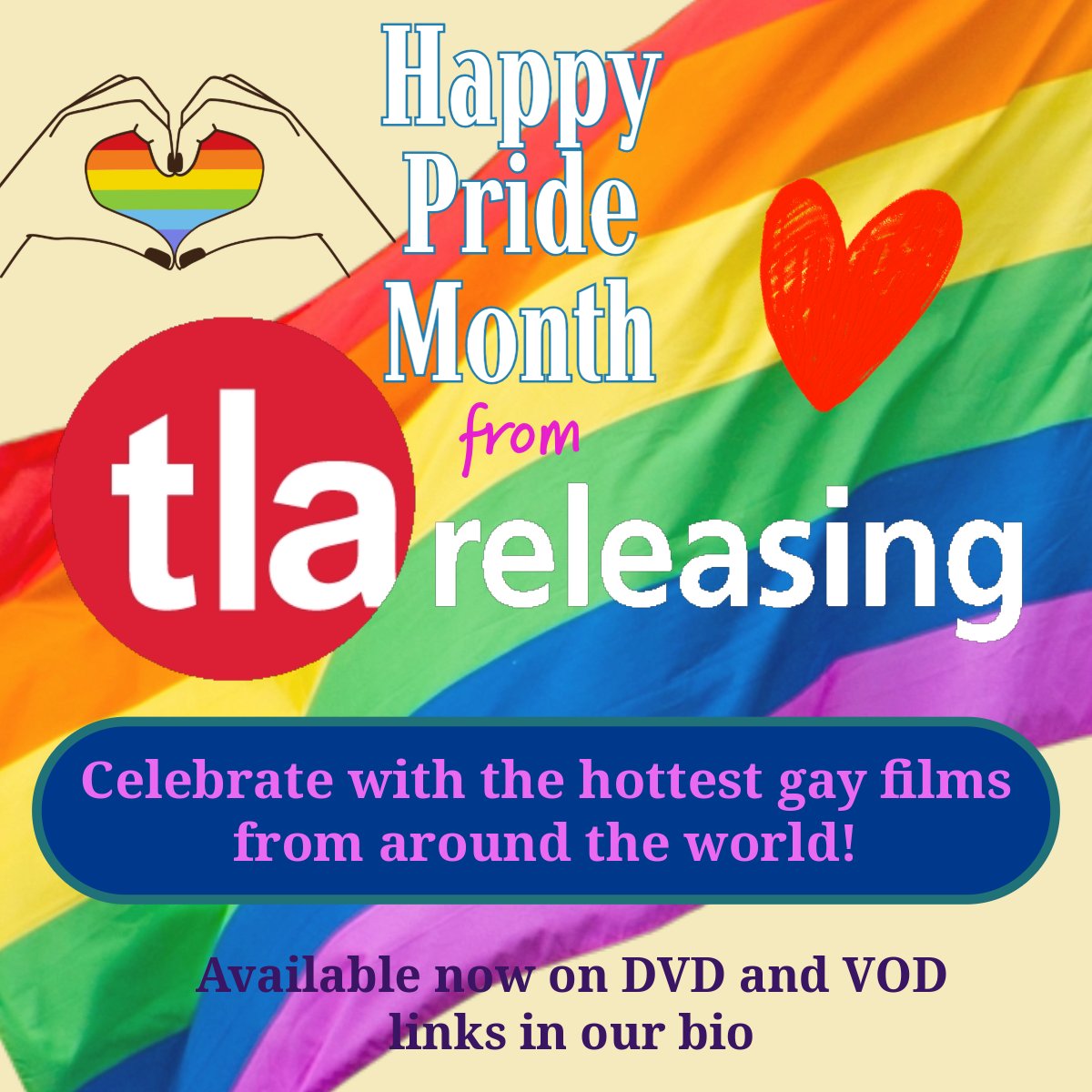 TLAReleasing's tweet photo. Happy Pride Month! ❤️
#cine #indiefilm #queercinema #cinelgbtq #lgbtfilm #filmegay #peliculasgay #gaymovie #Pride #pridemonth #Keepyourmedia #ownyourownmedia #Queer #LGBT #GayFilm https://t.co/3up0dV2trl