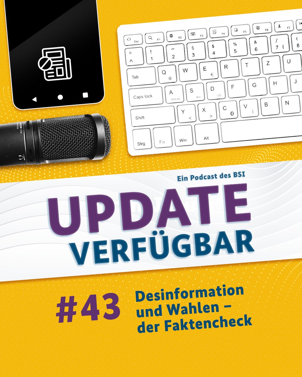 BSI_Bund's tweet image. Wie gefährlich sind Desinformationen im Kontext von Wahlen und wie beeinflussbar sind Wählende durch politische Desinformation? Ihr wollt es wissen? Dann hört in die aktuelle Folge #UpdateVerfügbar rein: open.spotify.com/show/1g5qr33CF… 👈️#DeutschlandDigitalSicherBSI #UpdateVerfügbar