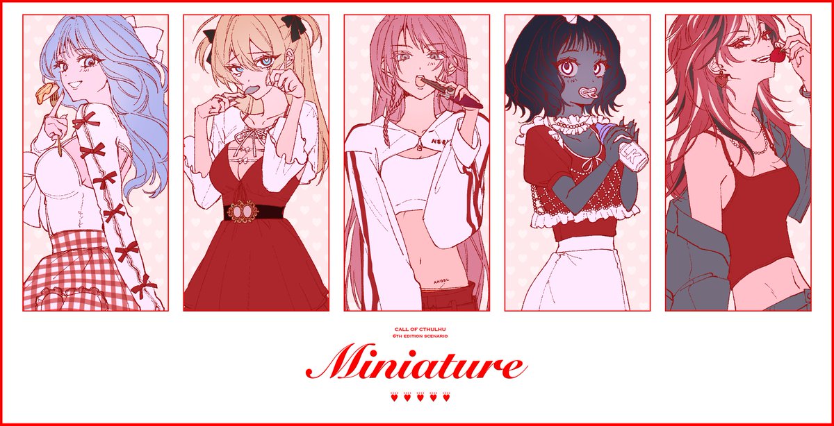 💋公開まで残り1時間!
❤️5PL / 秘匿HO制
❤️PvP要素あり
❤️お泊まり会クローズド
❤️女性PC限定
𝐂𝐨𝐂 𝟔𝐭𝐡 - 「Miniature(ミニチュア)」
本日𝟔/𝟑 𝟐𝟒:𝟎𝟎公開
🍚シナリオ制作/イラスト:STUDIO DON
(https://t.co/A2btKvXnFT)
