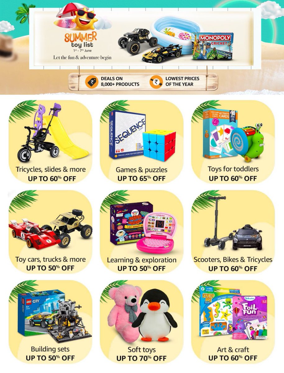 atyourservize98's tweet photo. 🔥Let the fun &amp; adventure begin🔥
🧸 Summer Toy List
🗓 Sale live till 7th June
⚡️ Up to 80% off 
Shop now 👉 https://t.co/GmG5naolpR https://t.co/qPiJG4Gg76