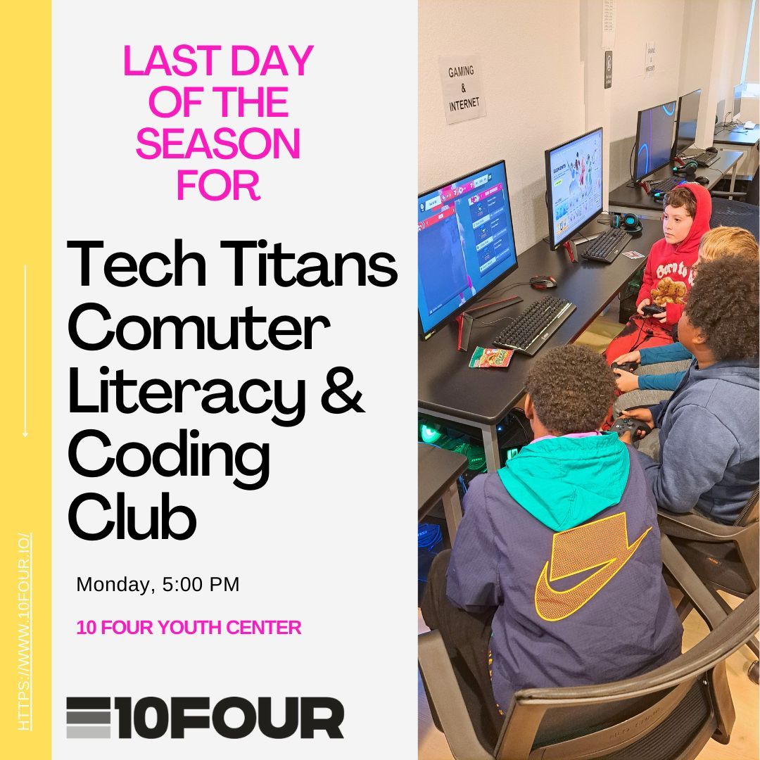 10fouryouth's tweet image. Last day for our coding and computer club before the summer program starts! Don't miss it!
Today at 5:00 PM.
#youthintech #youthinSTEM #youthcoding #denver #denveryouth