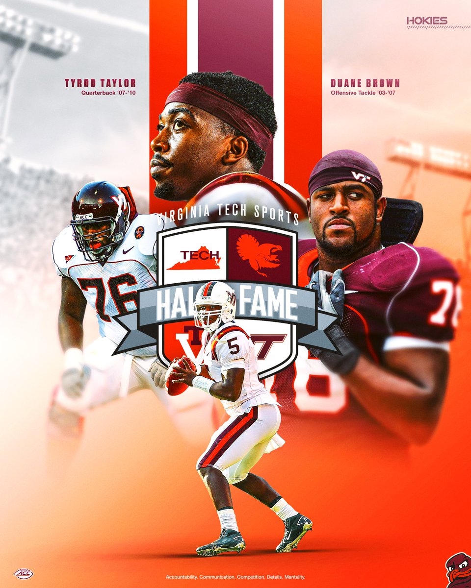 HokiesFB's tweet photo. Adding two more of our football family to the Hall of Fame 🤩

Congratulations to Tyrod Taylor &amp; Duane Brown on being inducted into the Virginia Tech Hall of Fame 👏

#ThisIsHome https://t.co/M5NFqsOIFv