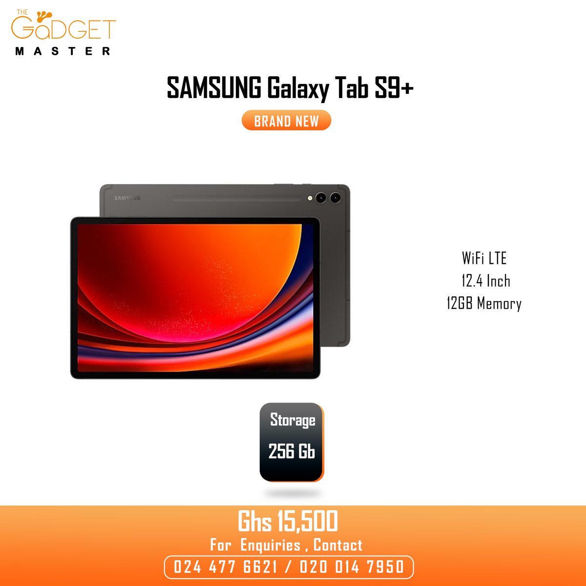 TheGadgetMaster's tweet image. SAMSUNG 
Galaxy Tab S9+ 
12GB Memory 
256GB Memory 
WiFi LTE 
12.4 Inch 

Price @ Ghs 15,500.00

Kindly Dm, call / WhatsApp 0244776621 / 020 014 7950 

#samsung #galaxy #taba8 #galaxytaba8 #galaxytabs8 #touchscreen #ghana #accra #galaxytaba9g