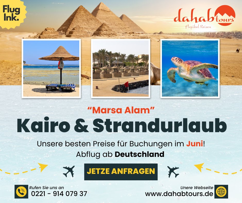 Dahabtours's tweet photo. 🌍 Entdecke Ägypten: Kairo &amp; Strandurlaub zum Traumpreis!🌞

https://t.co/oo7s91RIdJ

🎉 Sichere dir jetzt unsere besten Angebote für Buchungen im Juni!

weitere Informationen:
https://t.co/R9K0eTEXU4

Ihr dahabtours-Team https://t.co/zIGAjgVMFl