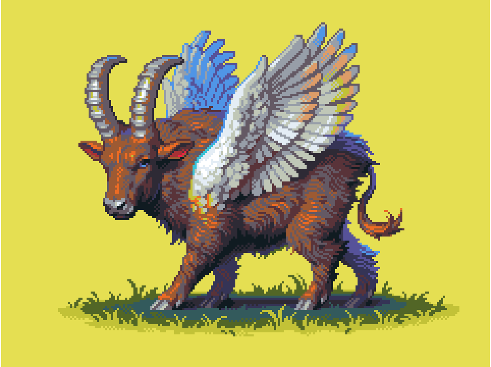 exidelo's tweet photo. Behold, the winged Bullboaribex!

Chimera for last week's challenge on Pixeljoint

#pixelart https://t.co/QoXy9oyWzy