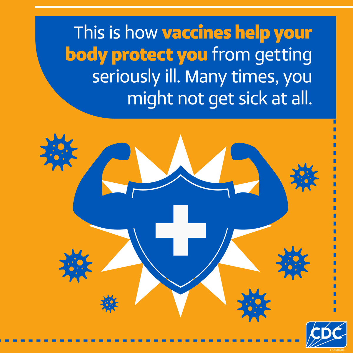 CDCgov's tweet photo. DYK? #VaccinesWork by strengthening the body’s natural defenses. 💪

Everyone should get all recommended vaccines at the recommended times. Scroll to learn how vaccines work ➡️

https://t.co/0jRqxEojWH