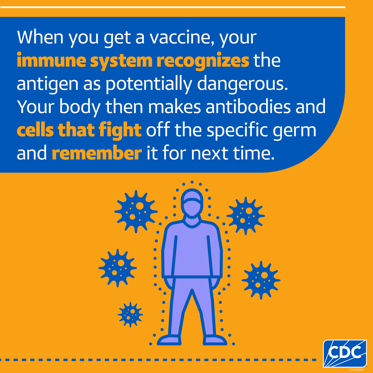 CDCgov's tweet photo. DYK? #VaccinesWork by strengthening the body’s natural defenses. 💪

Everyone should get all recommended vaccines at the recommended times. Scroll to learn how vaccines work ➡️

https://t.co/0jRqxEojWH