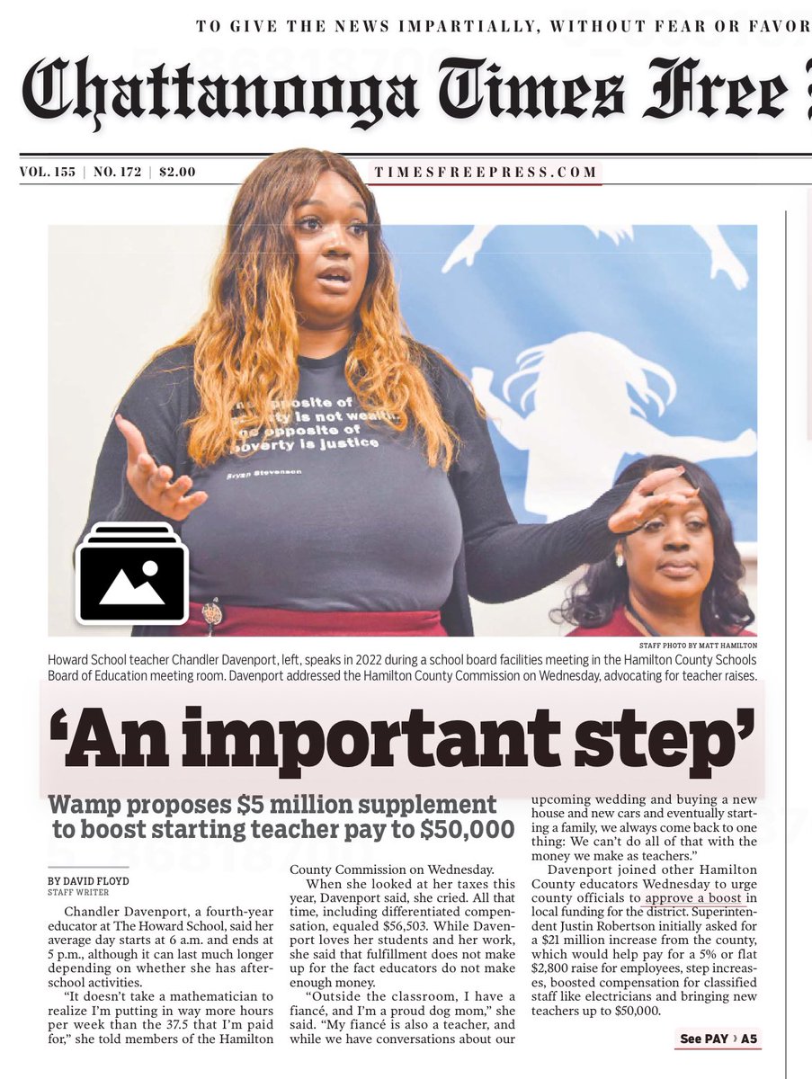 Chandler Davenport, Cohort 9 alum, is on the front page of the <a href="/TimesFreePress/">Times Free Press</a> today! Chandler was advocating for higher teacher pay, given all the work teachers do, often times after hours. We are so proud of Chandler for continuing to lift up teacher voices. <a href="/ChandlerDavenp3/">Chandler Davenport</a>