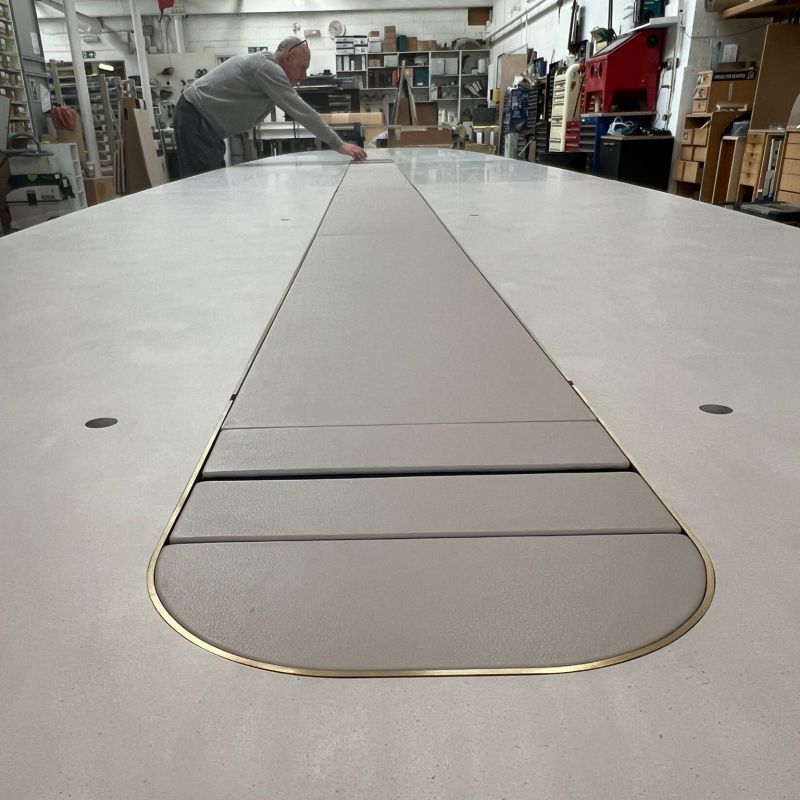 Sneak preview of a magnificent 9.2m @OpusMagnum boardroom table with leather inlay for a private equity client in Mayfair.

#bespokedesign #privateequity #officedesign #officefurniture